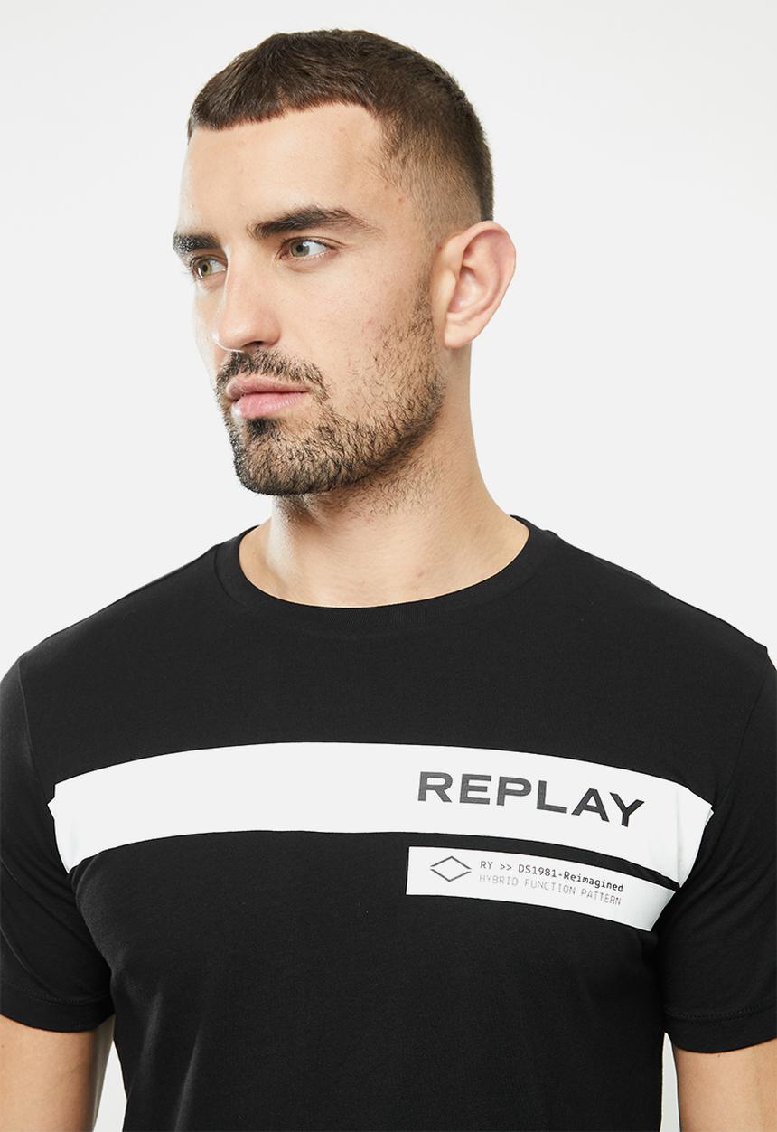 Replay - Replay retro stripe print tee - black