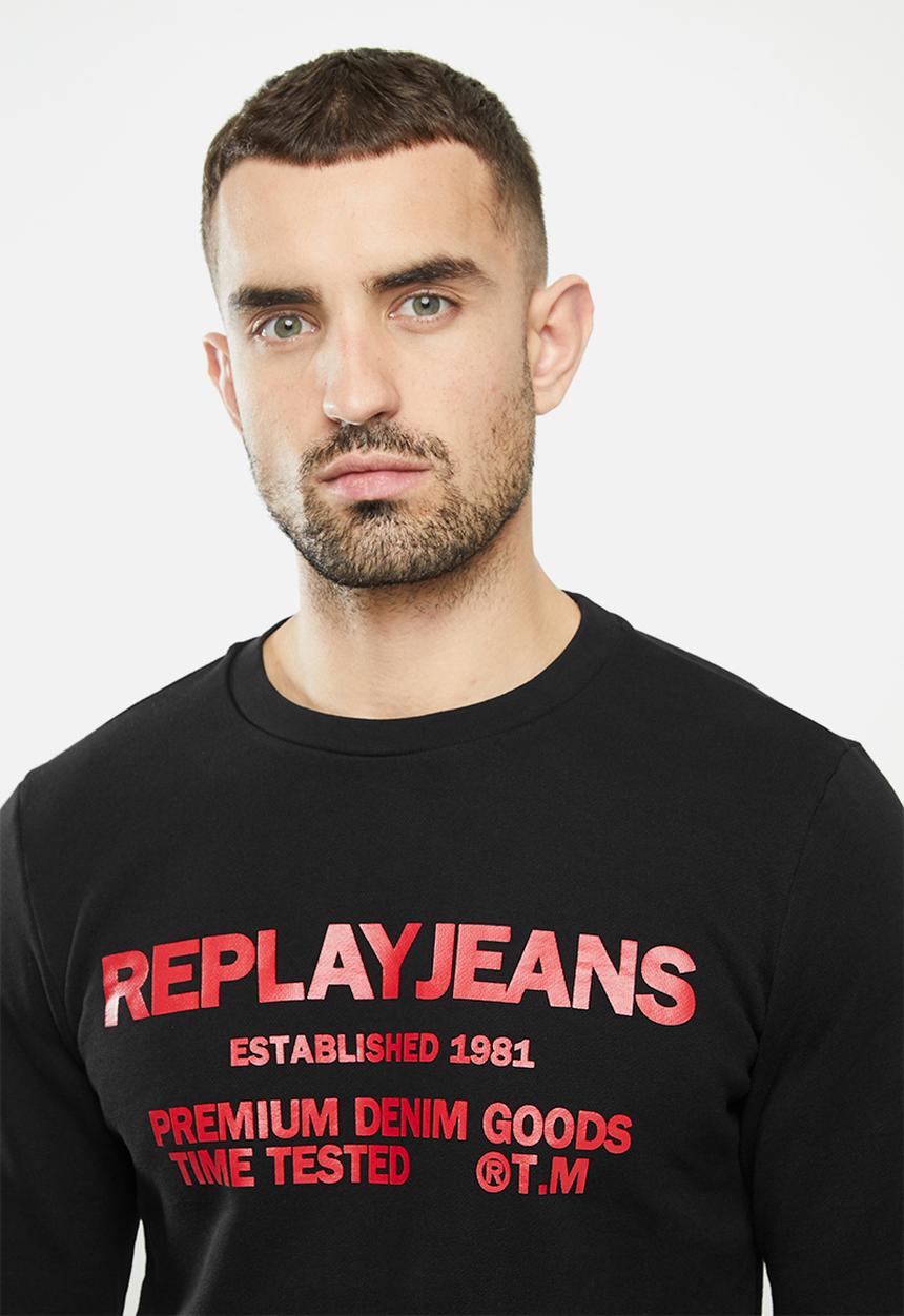 Replay - Replay jean logo crew fleece - black
