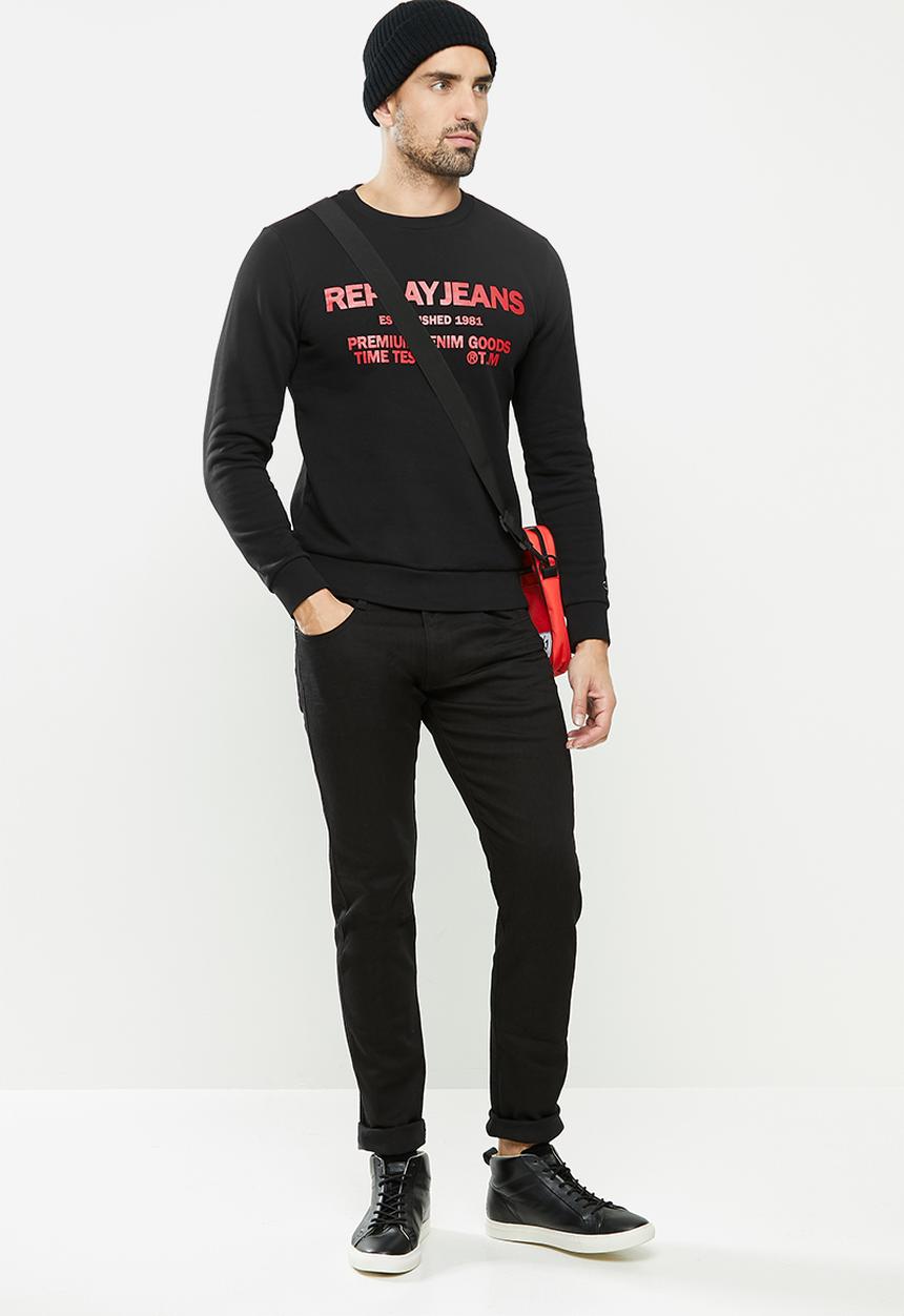 Replay - Replay jean logo crew fleece - black