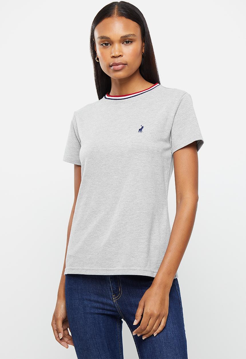 POLO - Tracey short sleeve T-shirt with stripe tipping - grey 