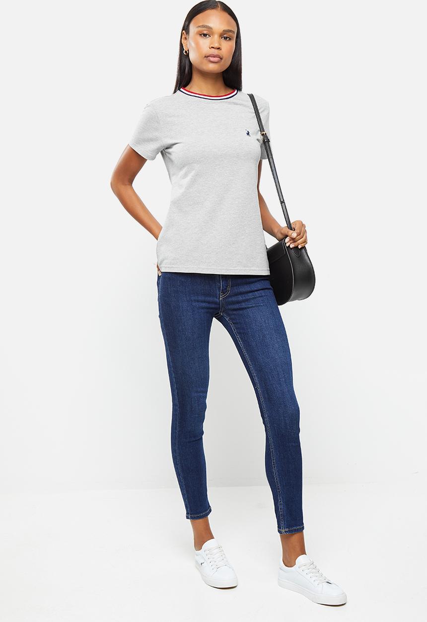 POLO - Tracey short sleeve T-shirt with stripe tipping - grey 