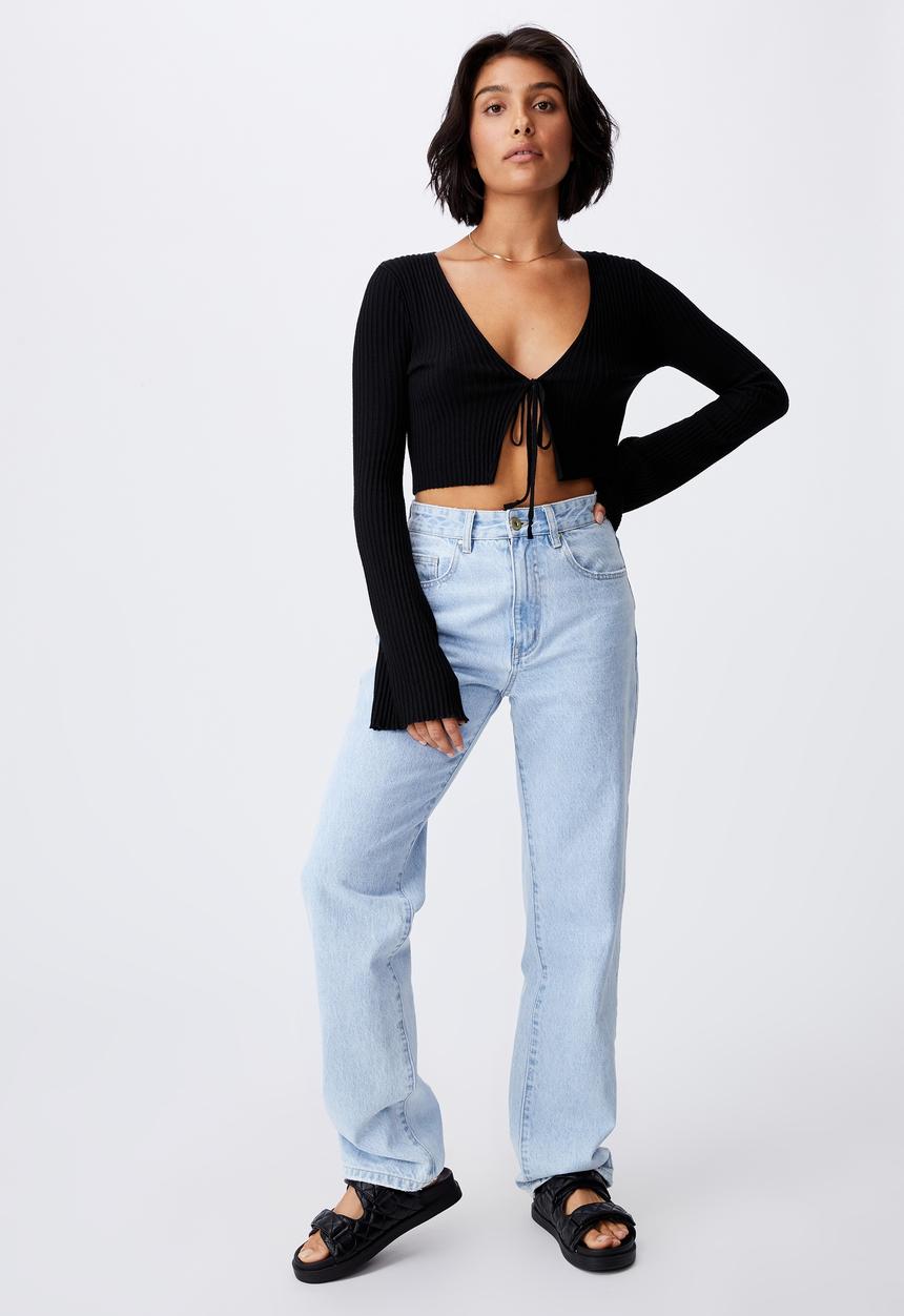 Cotton On - Sustain me variegated lettuce tie cardigan - black