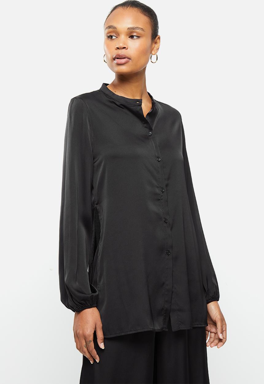 MILLA - Satin tunic with slits - black 