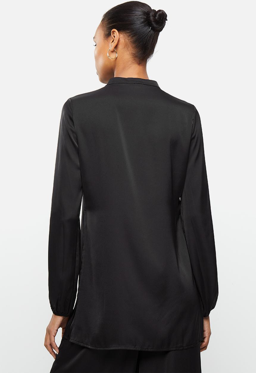 MILLA - Satin tunic with slits - black 