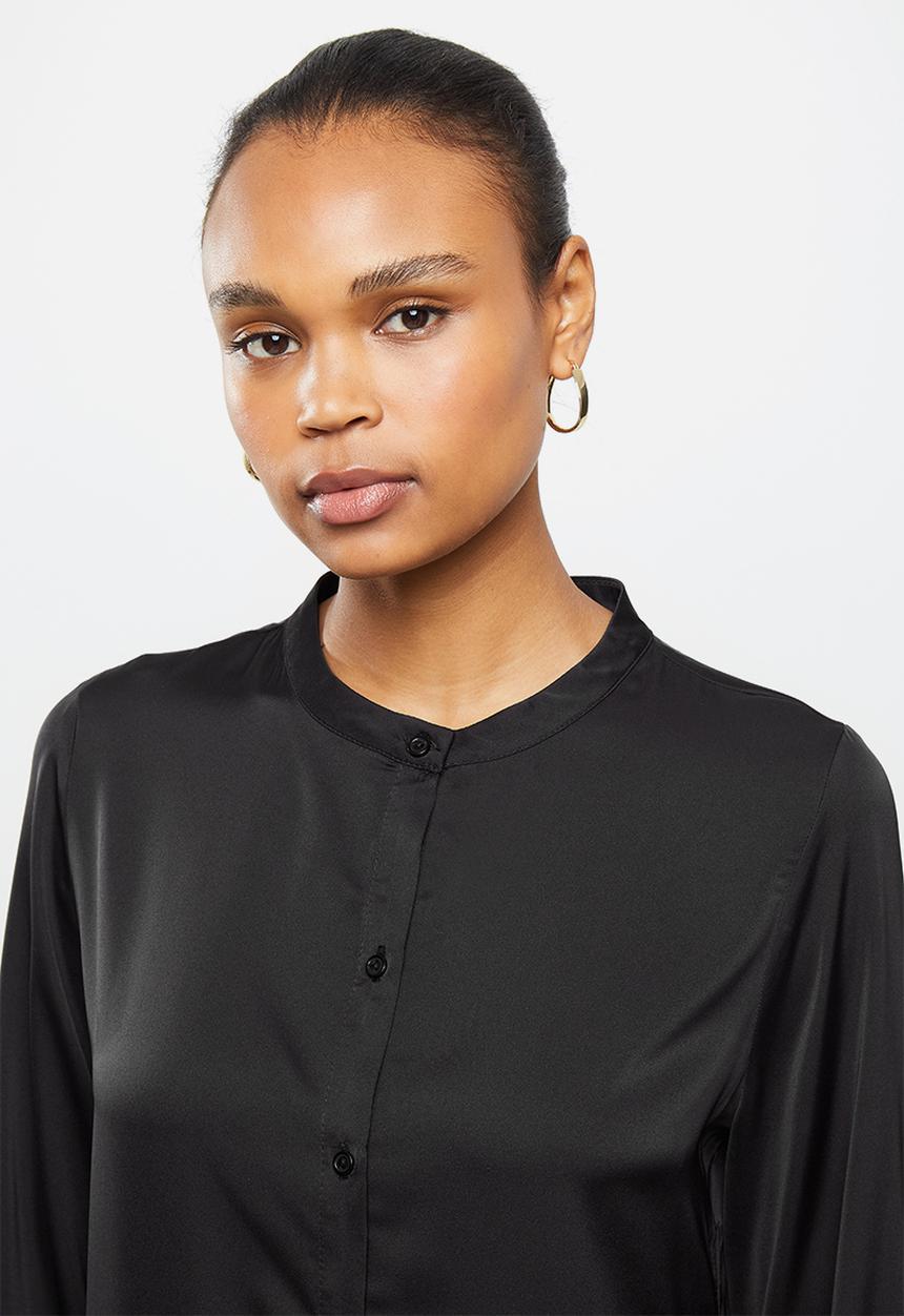 MILLA - Satin tunic with slits - black 