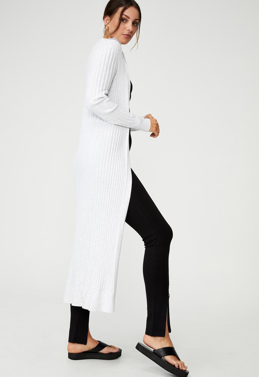 Cotton On - Sustain me variegated rib collar longline cardigan - grey
