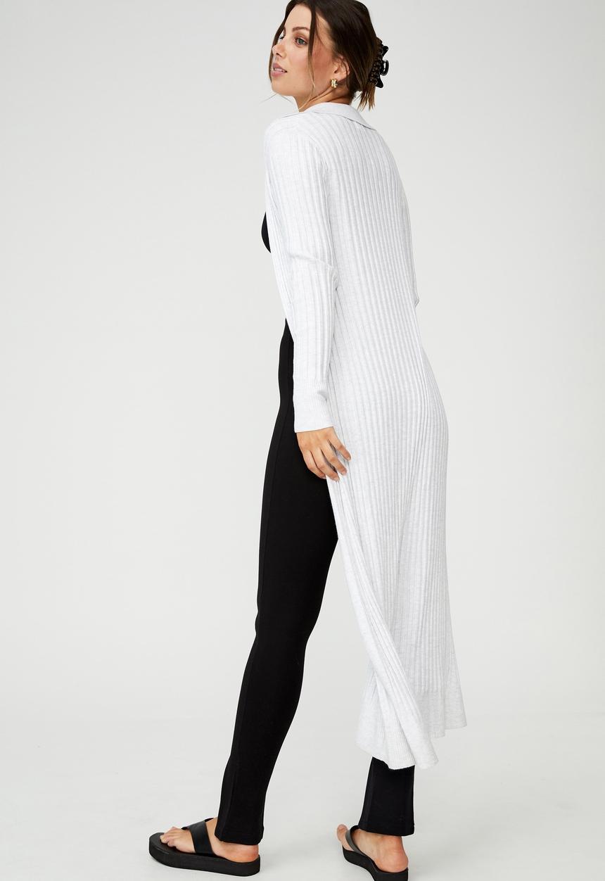 Cotton On - Sustain me variegated rib collar longline cardigan - grey