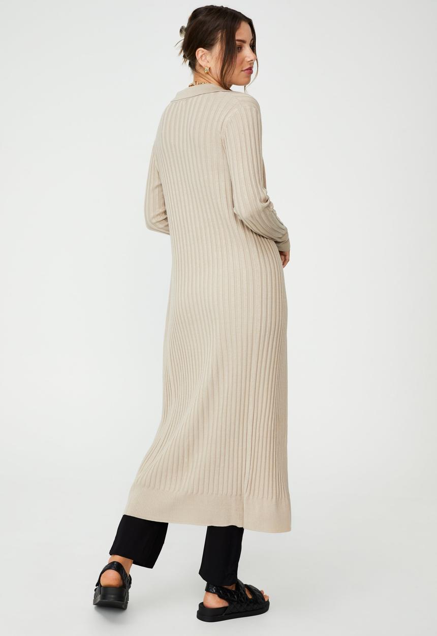 Cotton On - Sustain me variegated rib collar longline cardigan - latte