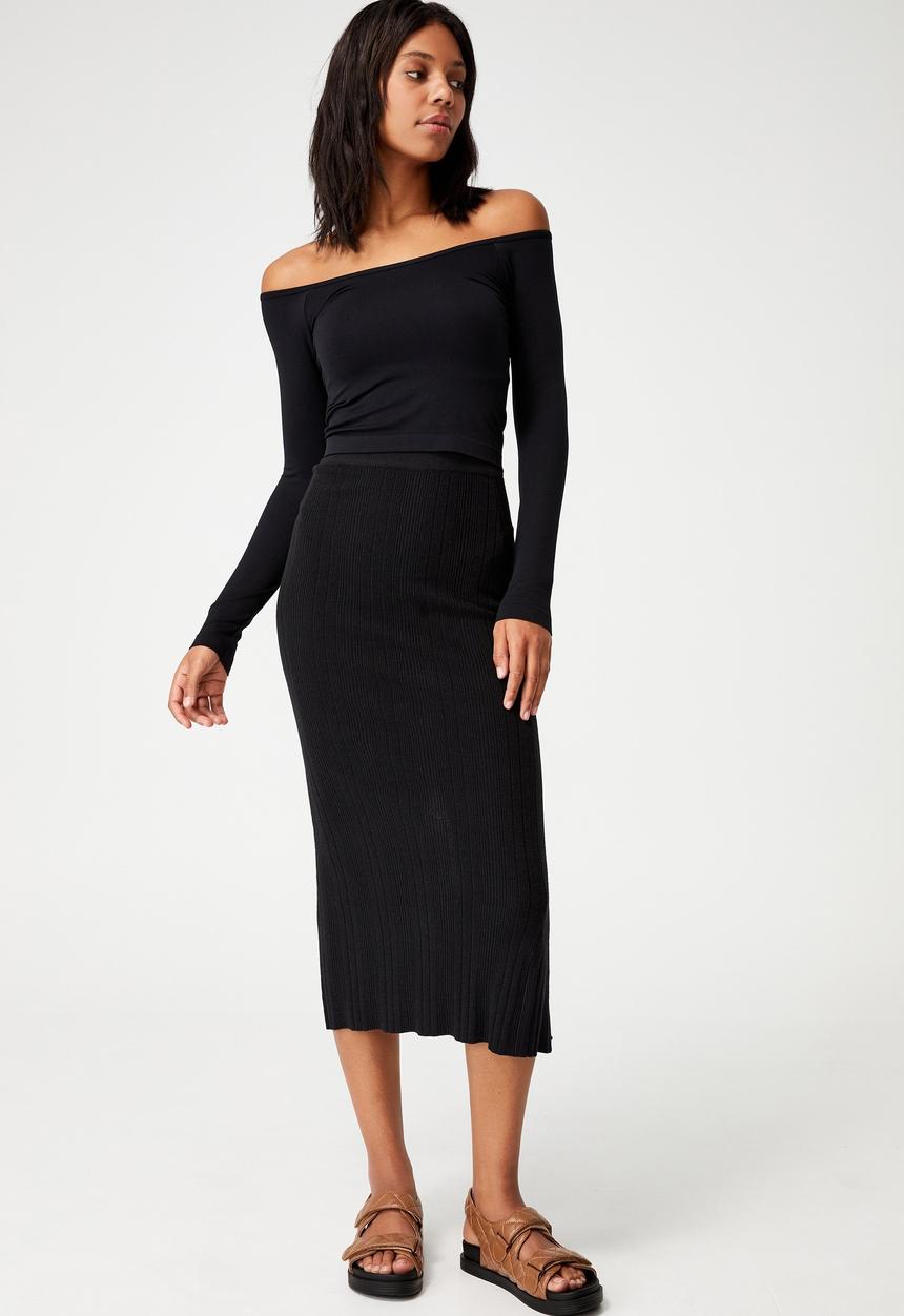Cotton On - Ultimate knit midi skirt - black