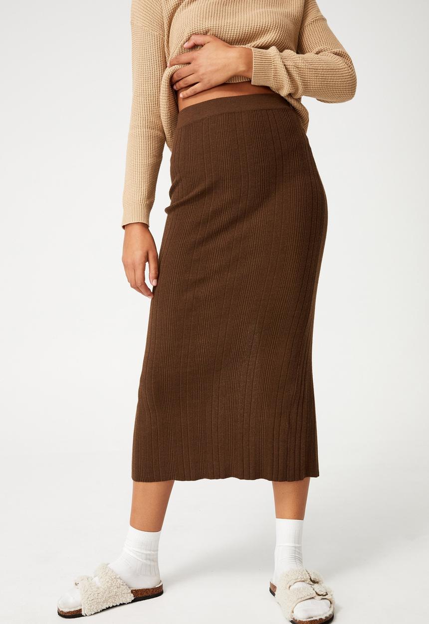 Cotton On - Ultimate knit midi skirt - brown