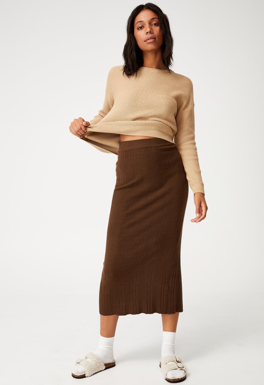 Cotton On - Ultimate knit midi skirt - brown