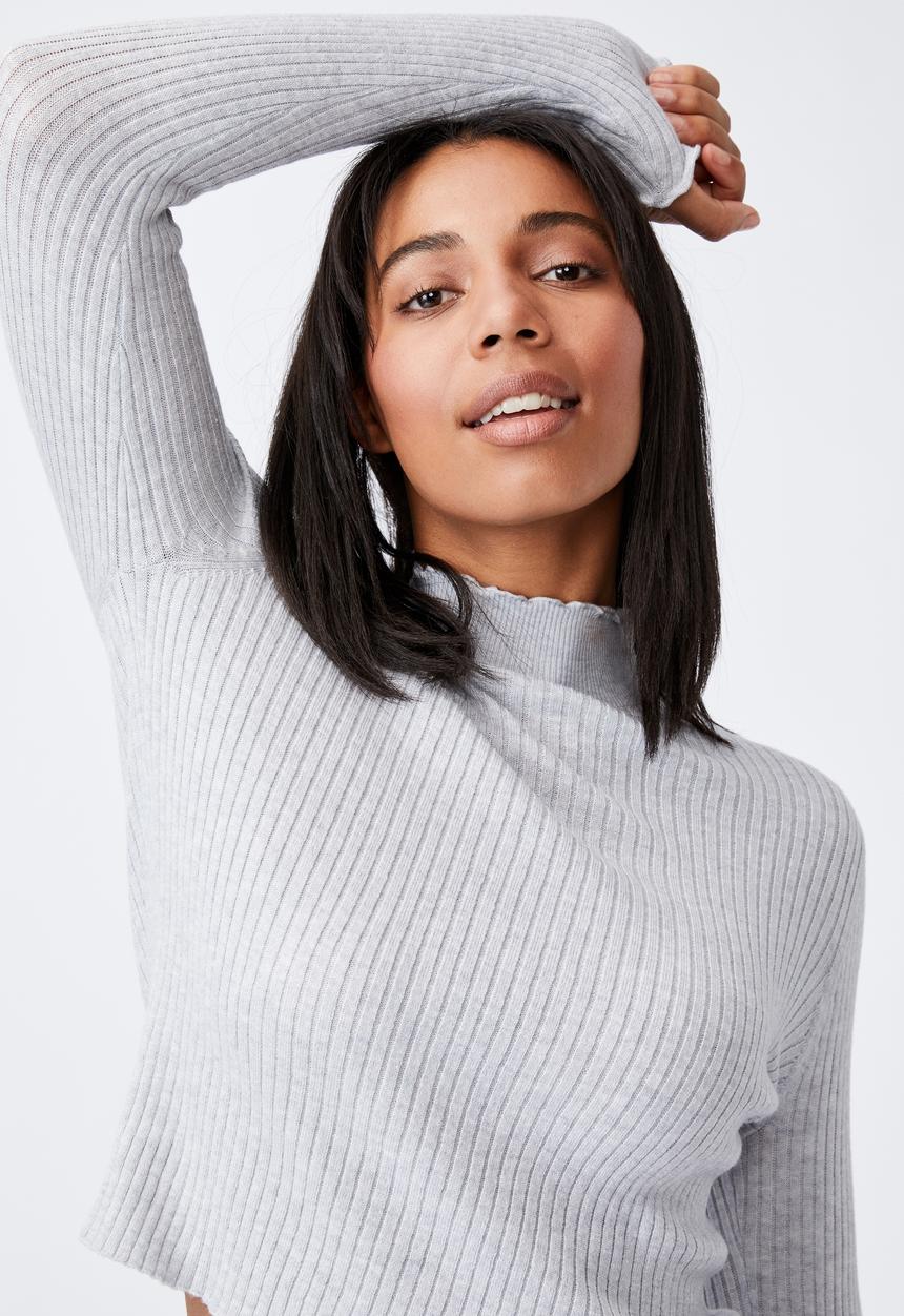Cotton On - Ultimate variegated ribbed mock neck - grey