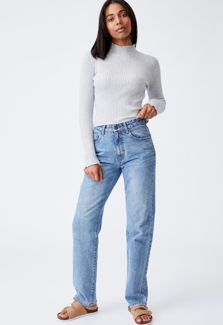 Cotton On - Ultimate variegated ribbed mock neck - grey