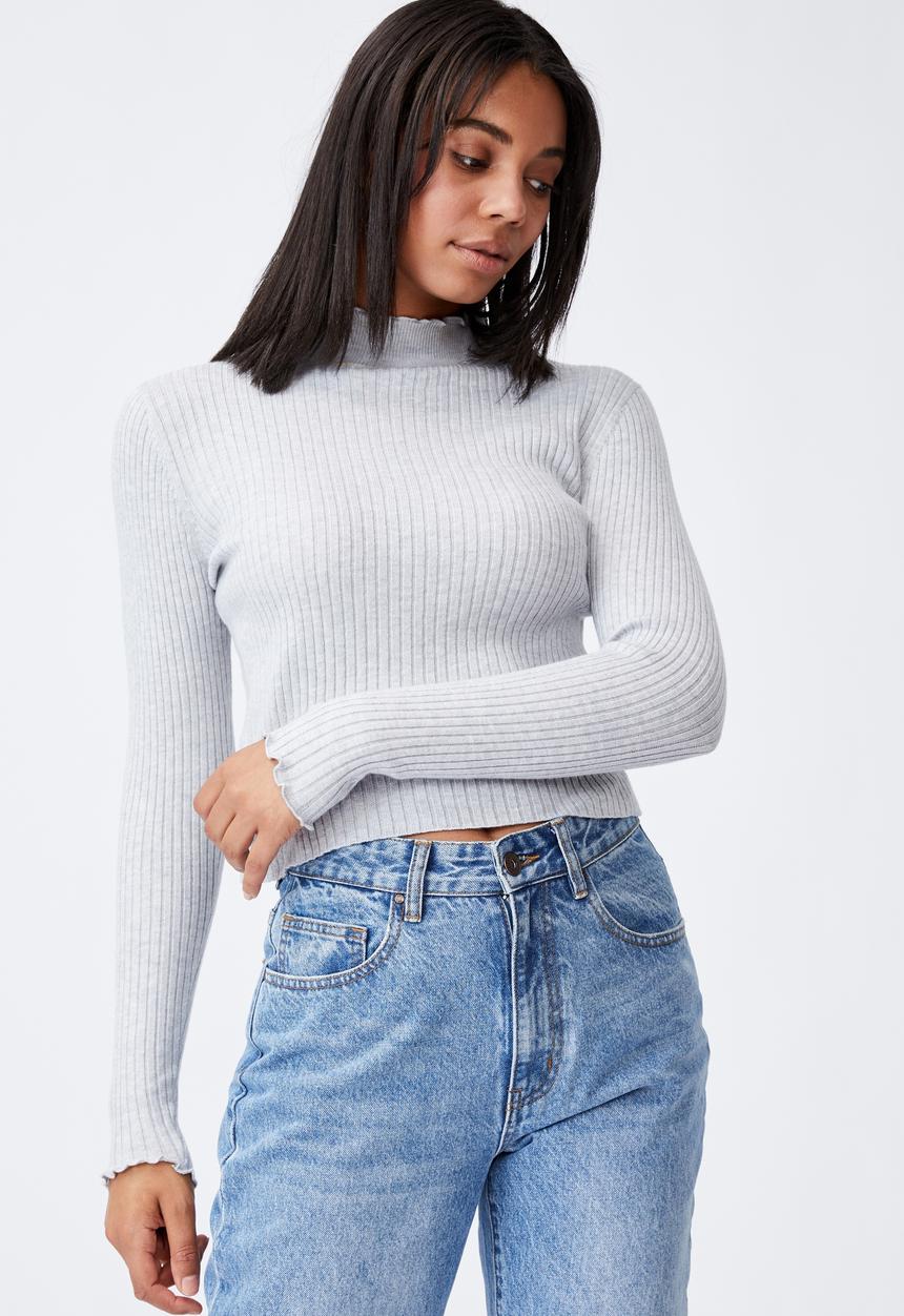 Cotton On - Ultimate variegated ribbed mock neck - grey