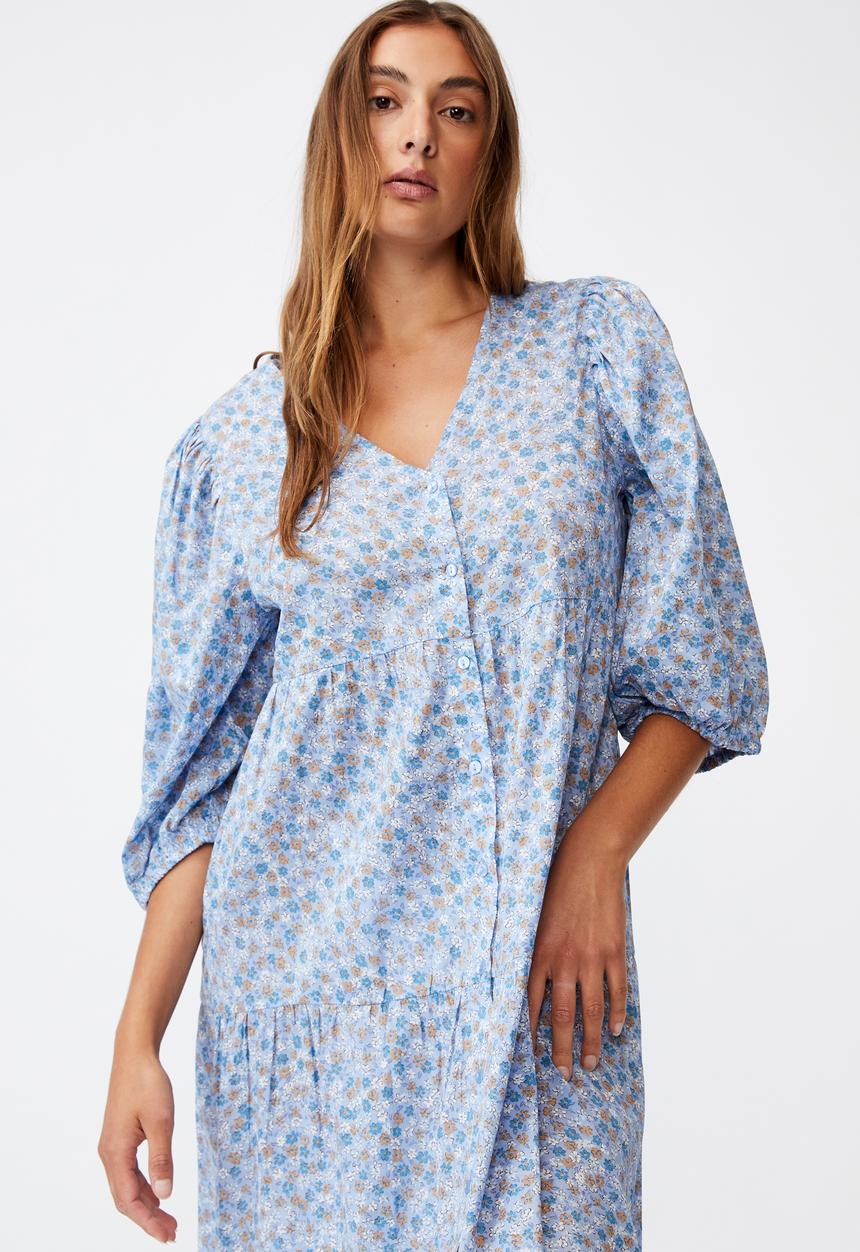 Cotton On - Woven Kaia button through midi dress - dusk blue
