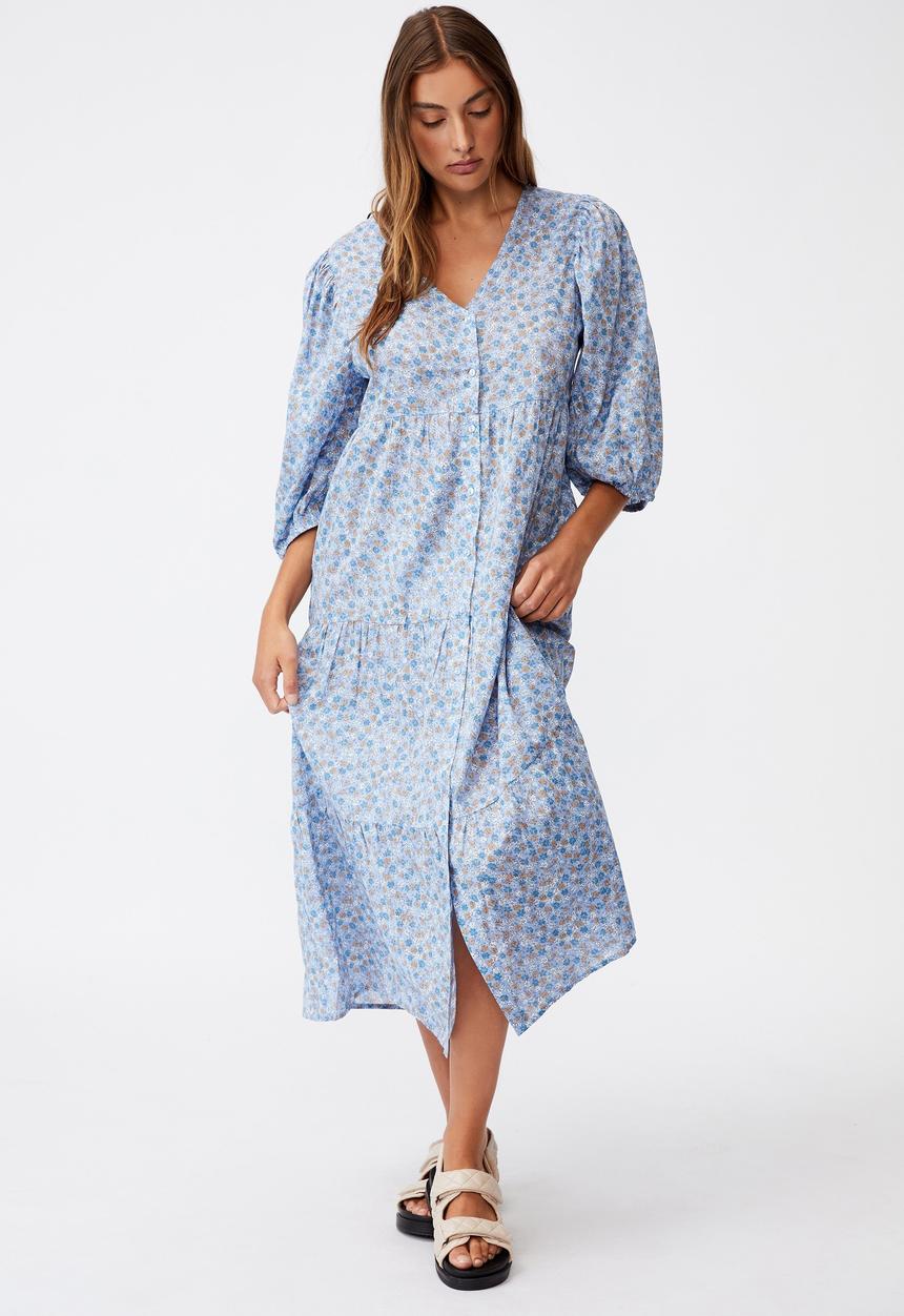 Cotton On - Woven Kaia button through midi dress - dusk blue