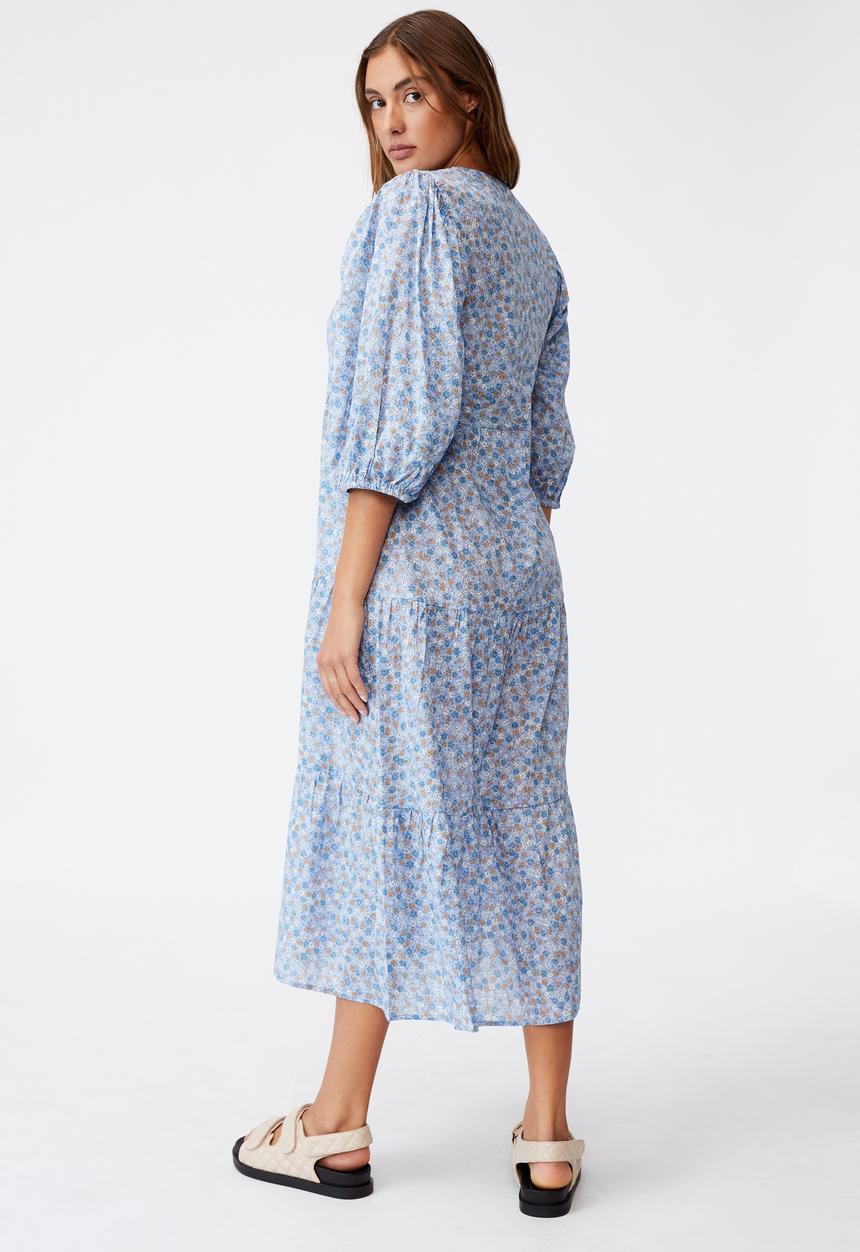 Cotton On - Woven Kaia button through midi dress - dusk blue