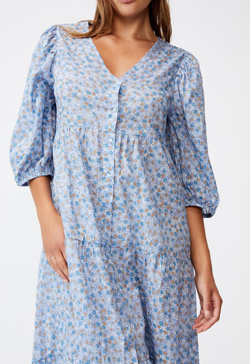 Cotton On - Woven Kaia button through midi dress - dusk blue