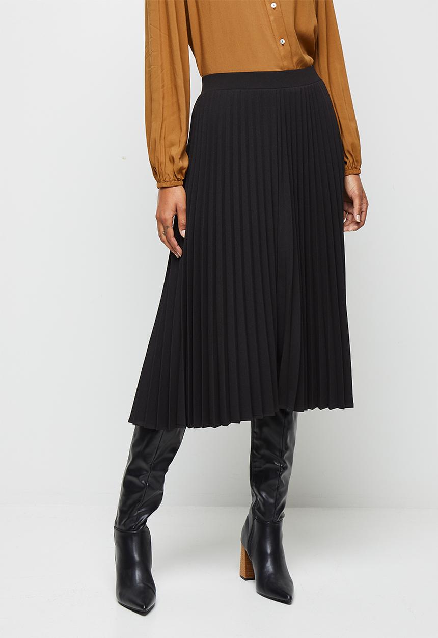 edit - Pleated midaxi skirt - black