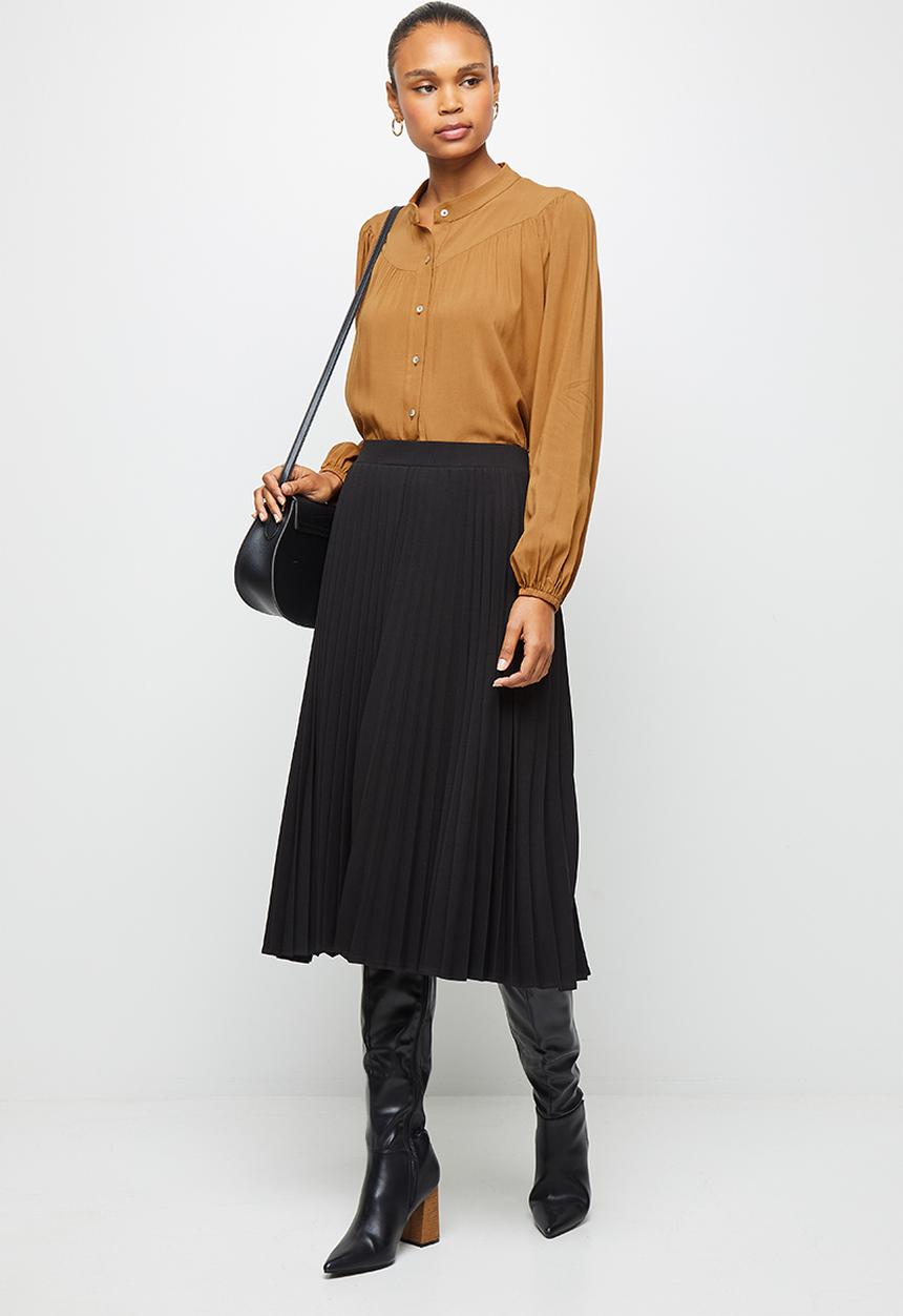 edit - Pleated midaxi skirt - black