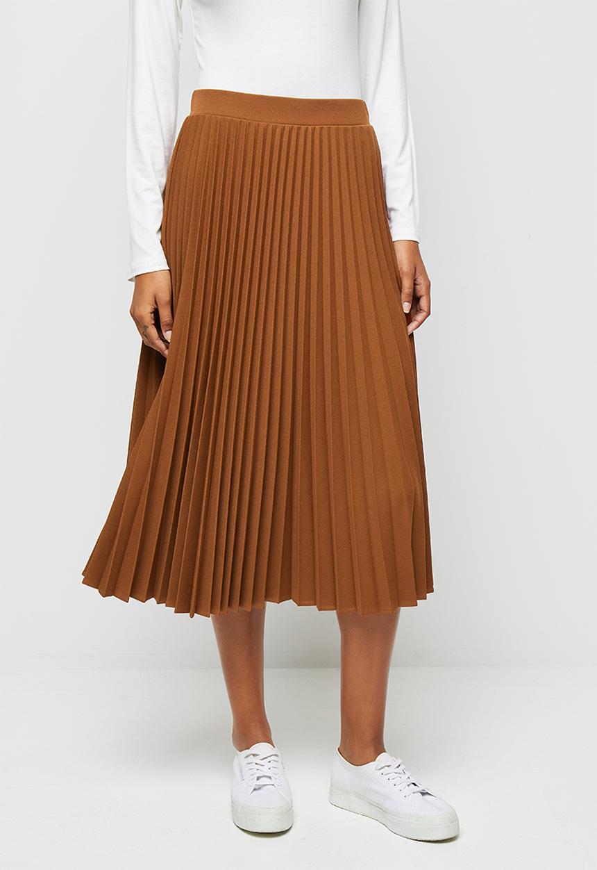 edit - Pleated midaxi skirt - tobacco