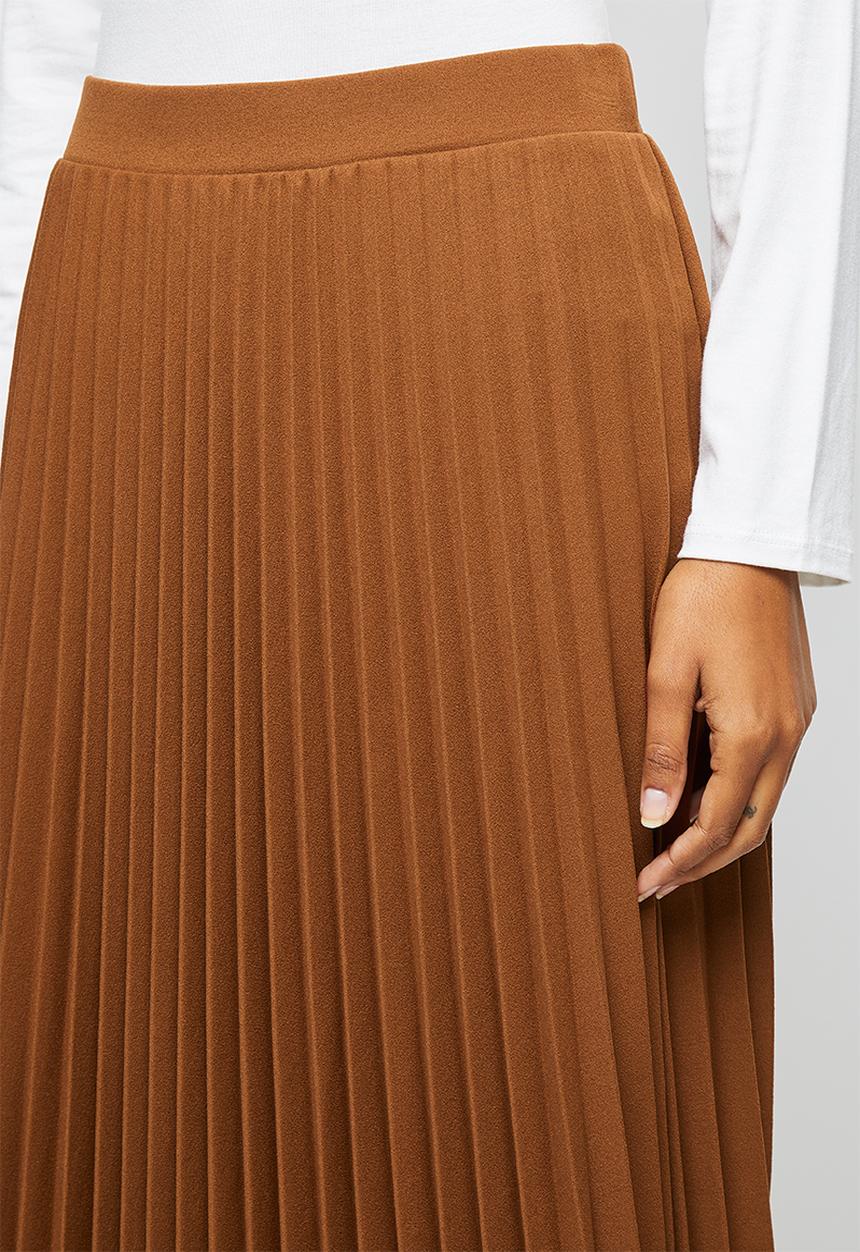 edit - Pleated midaxi skirt - tobacco