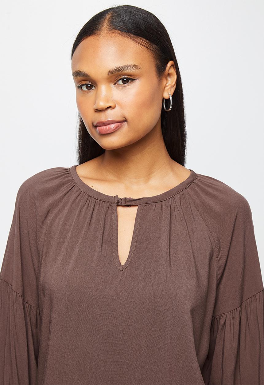 edit - Longline balloon sleeve blouse - brown
