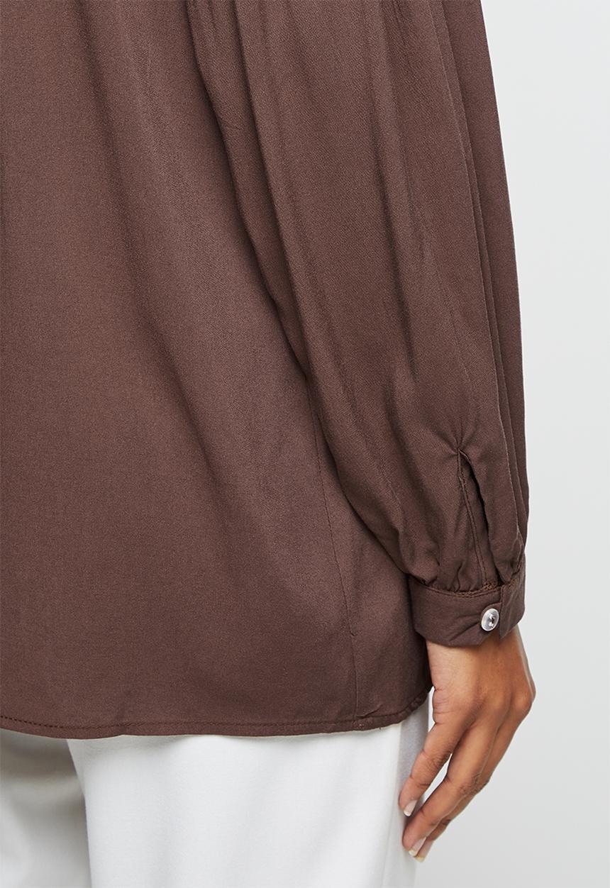 edit - Longline balloon sleeve blouse - brown