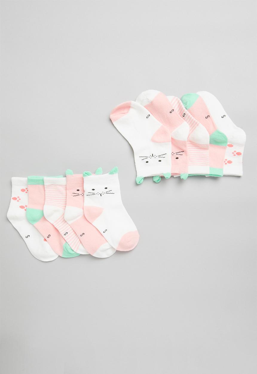 Pop Candy - Girls 5 pack printed socks - pink & white