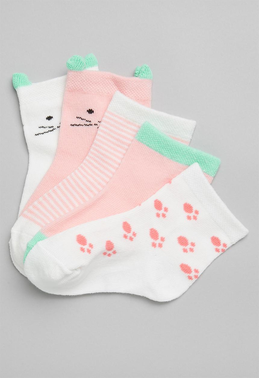 Pop Candy - Girls 5 pack printed socks - pink & white