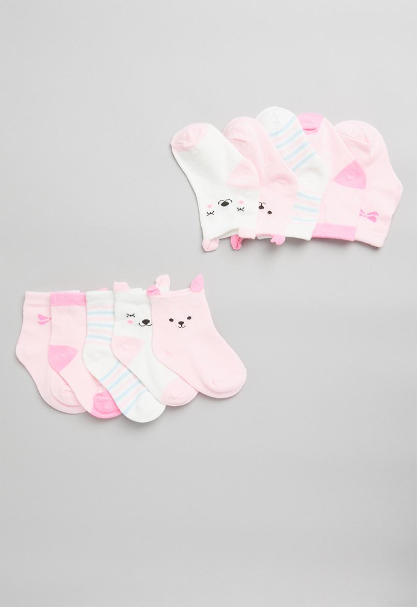 Pop Candy - Girls 5 pack kitty socks - pink & white