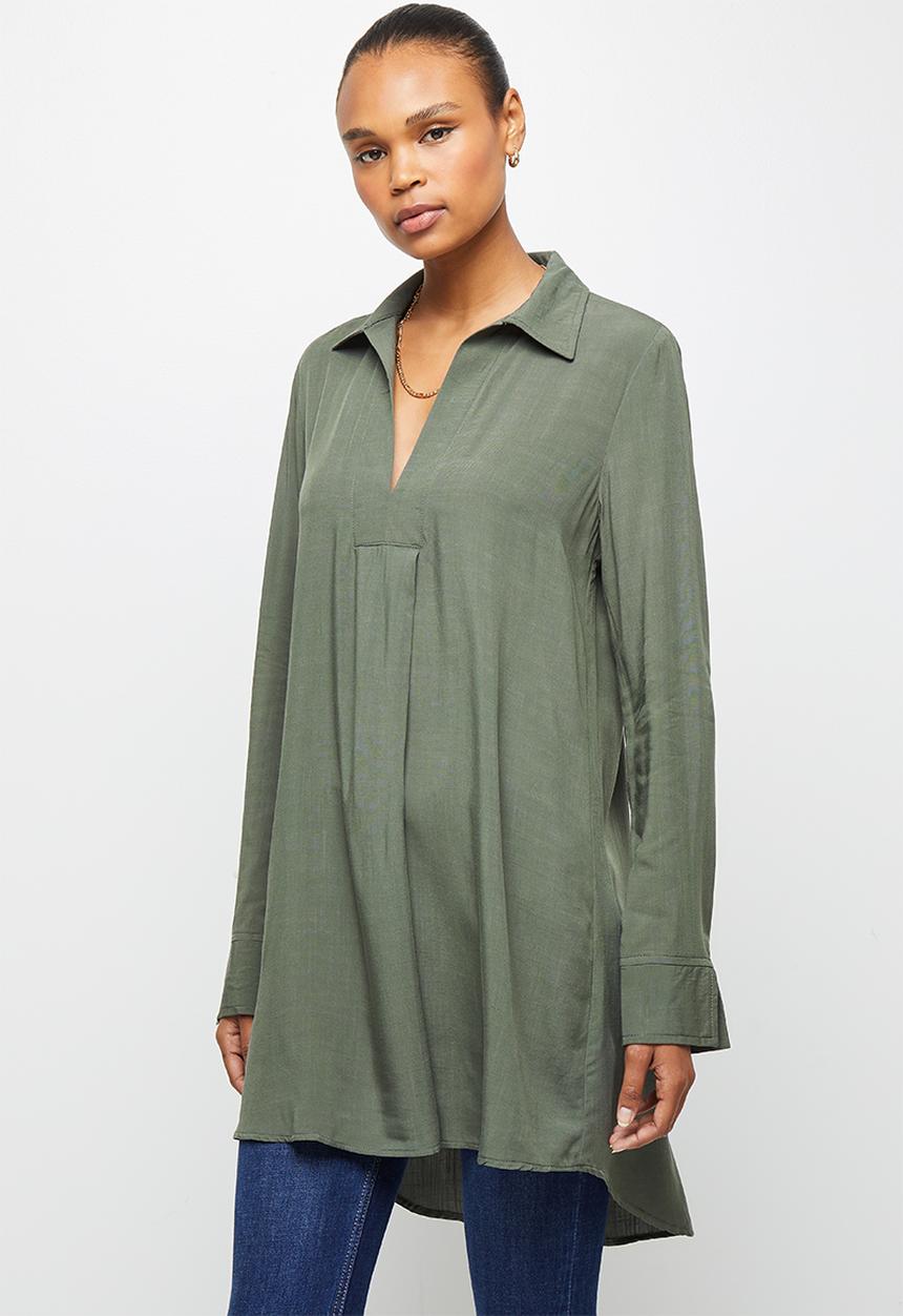 edit - Textured longline shirt - fatigue