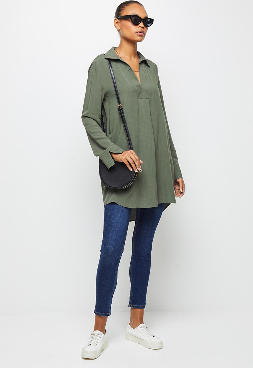 edit - Textured longline shirt - fatigue