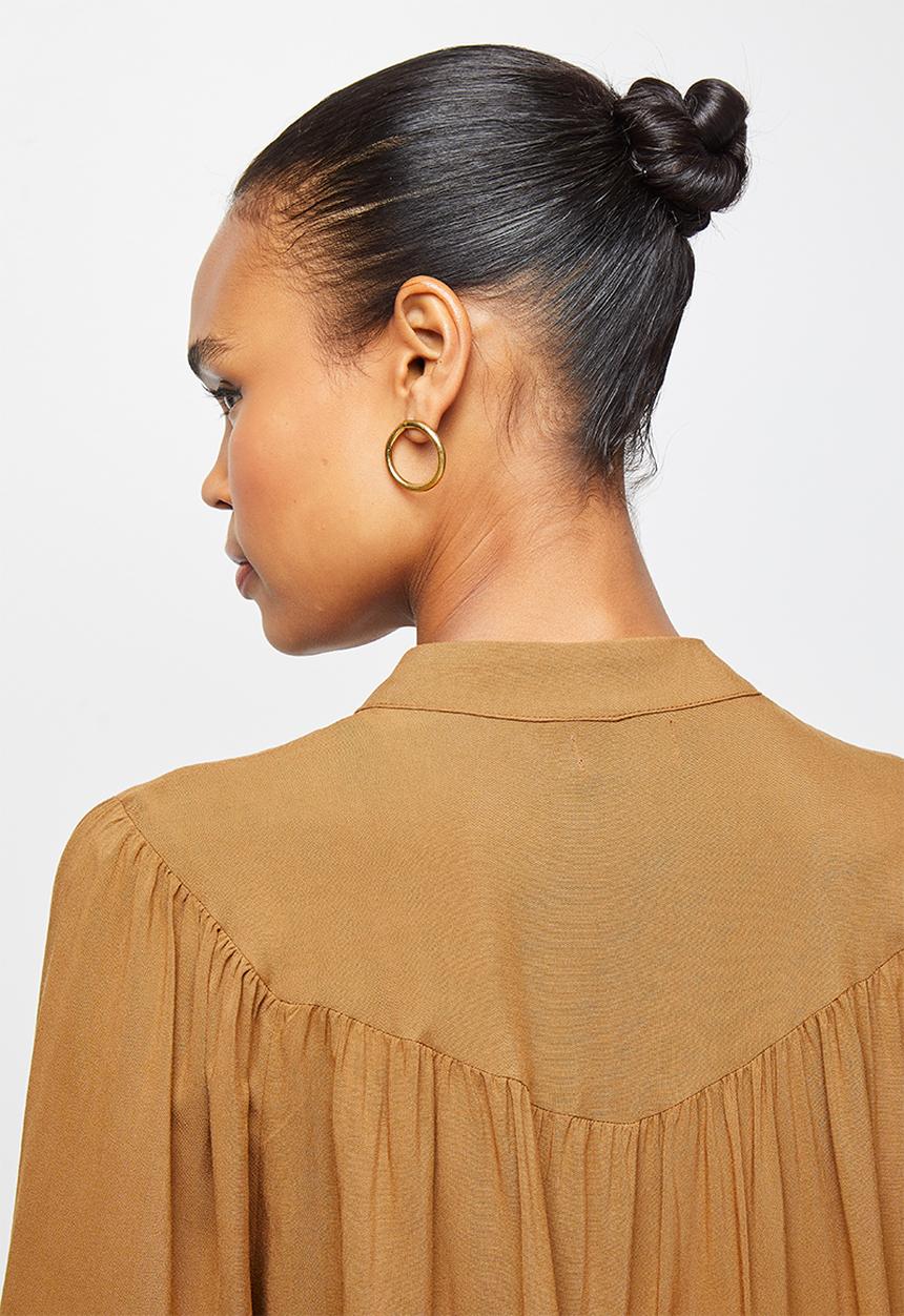 edit - Mandarin gauged neck shirt - tan