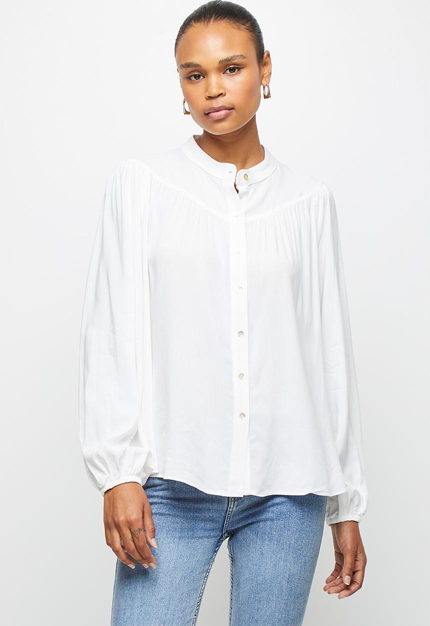 edit - Mandarin gauged neck shirt - milk