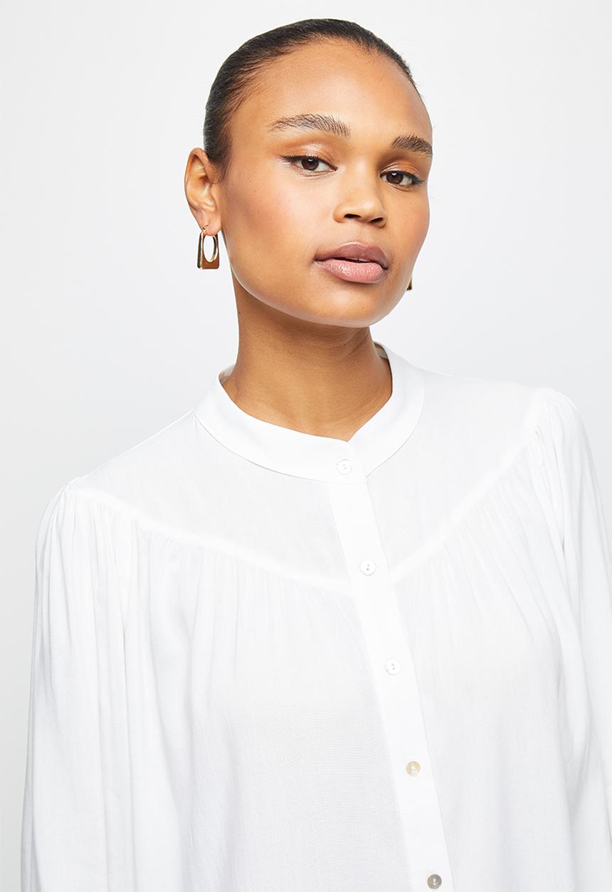 edit - Mandarin gauged neck shirt - milk