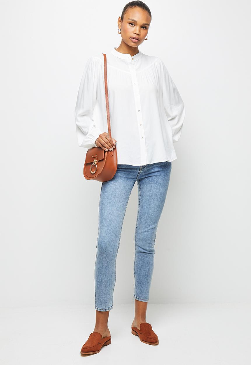edit - Mandarin gauged neck shirt - milk