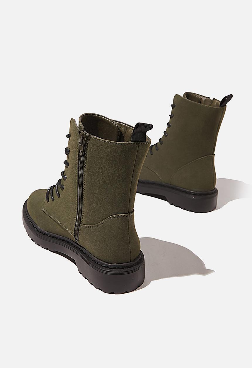 Cotton On - Freda combat lace up boot - khaki 
