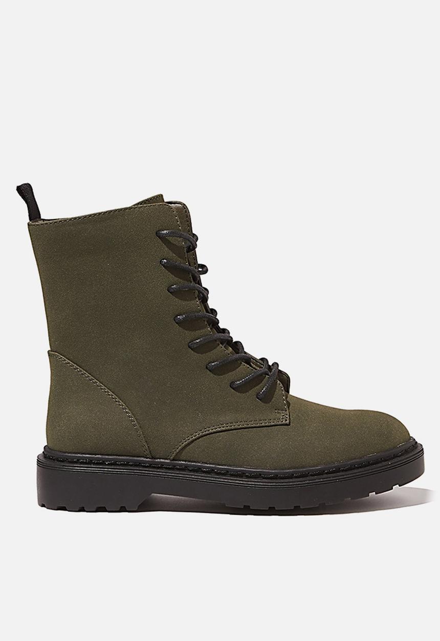 Cotton On - Freda combat lace up boot - khaki 