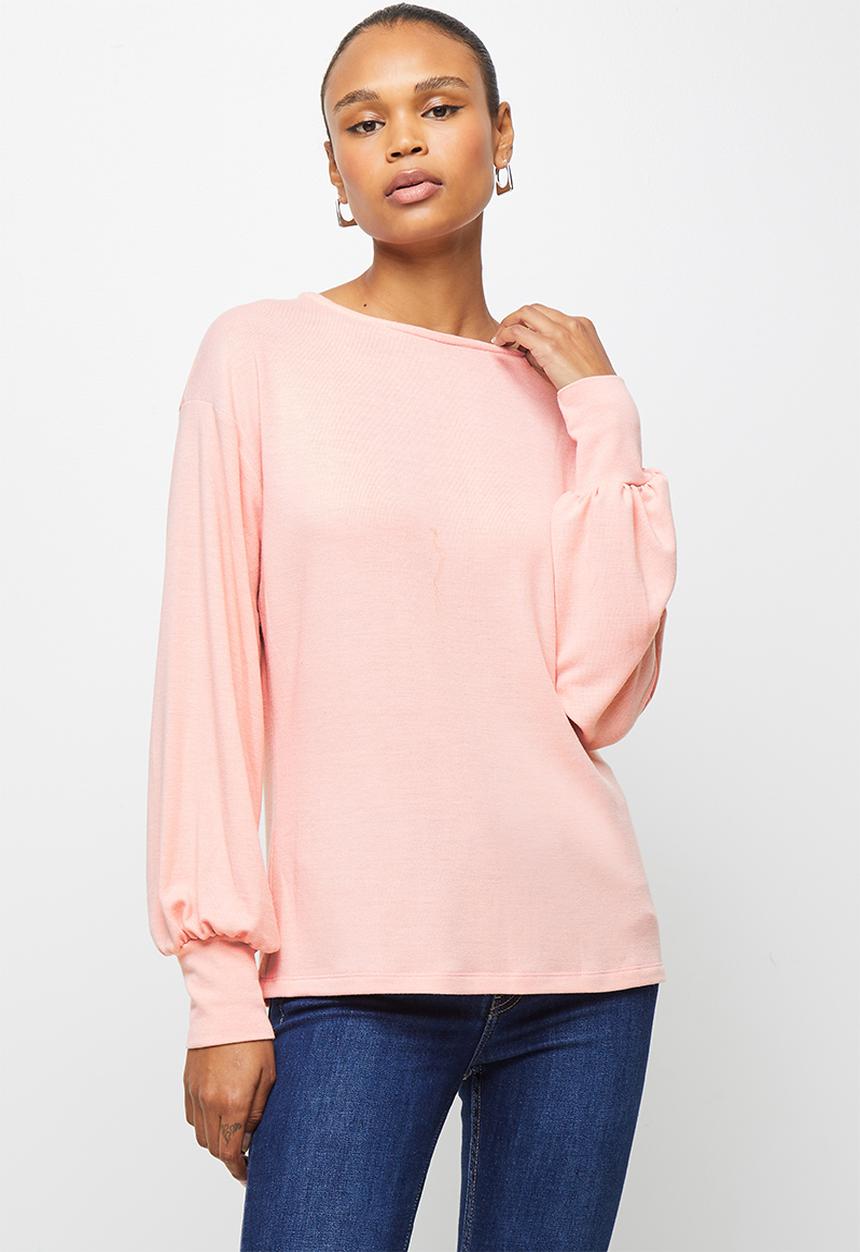 edit - Balloon Sleeve textured tee - pink