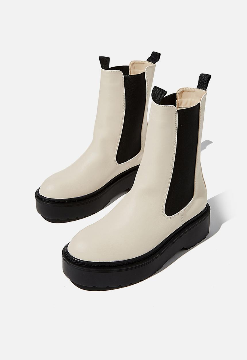 Cotton On - Max combat platform midi gusset boot - ecru 