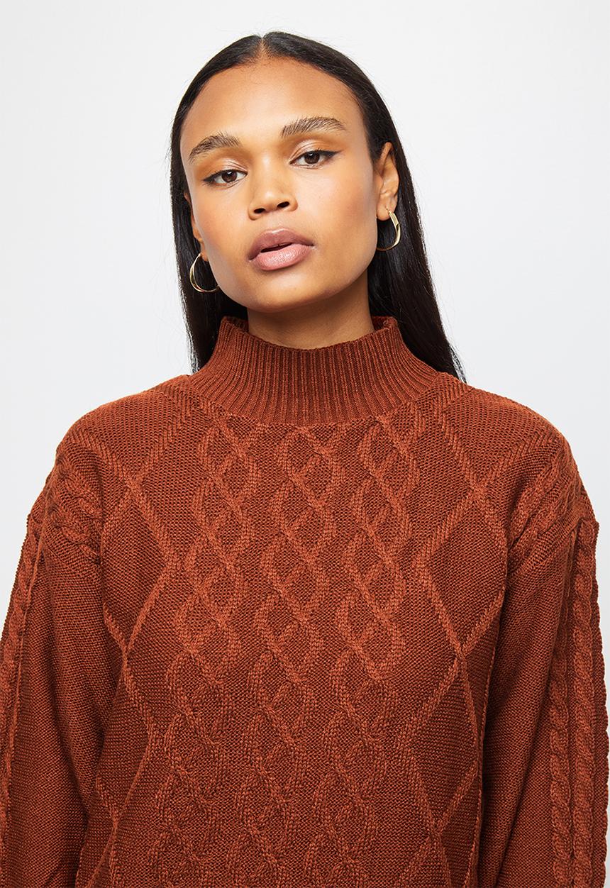 edit - Cable stitch balloon sleeve tunic - rust