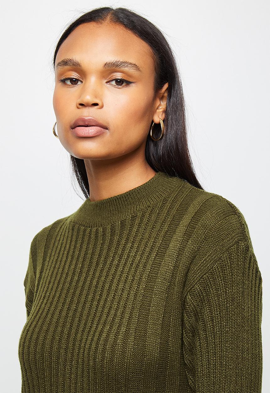 edit - Rib detail knitwear tunic - fatigue