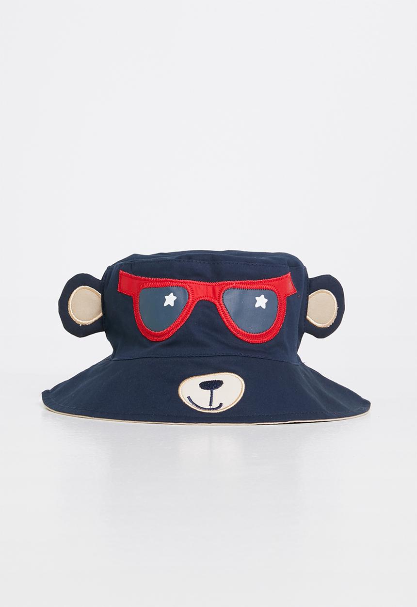 Pop Candy - Reversible bear bucket hat - navy & beige