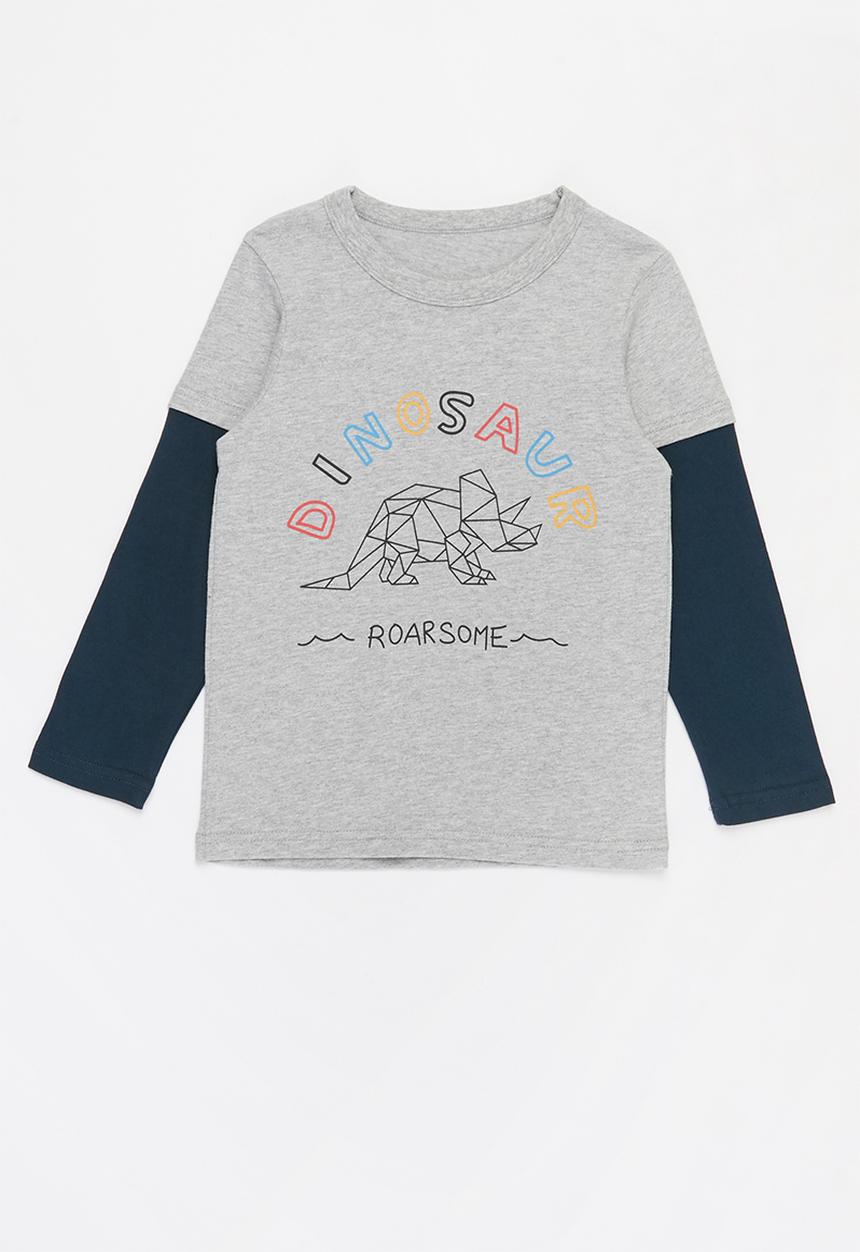 Pop Candy - Boys printed long sleeve tee - navy & grey