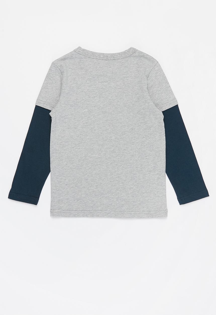Pop Candy - Boys printed long sleeve tee - navy & grey