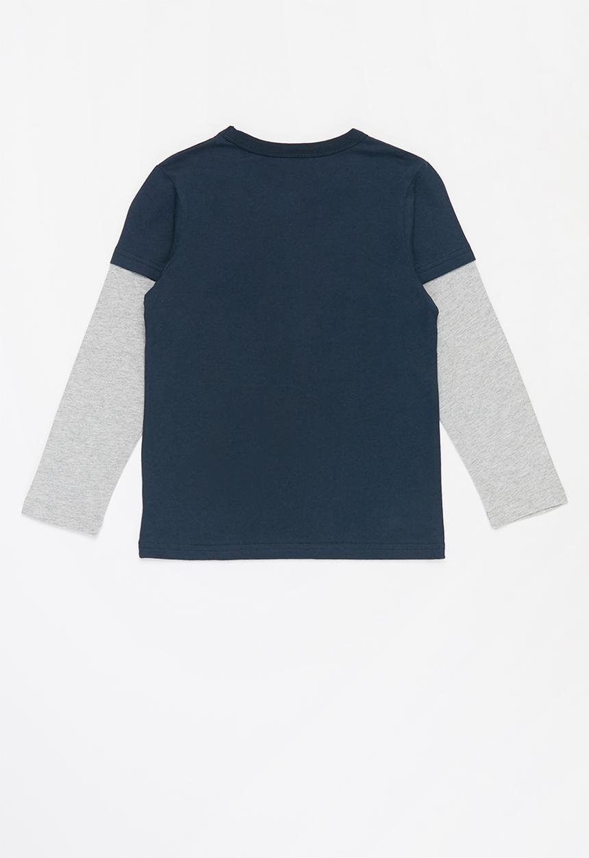 Pop Candy - Boys long sleeve dino tee - grey & navy 