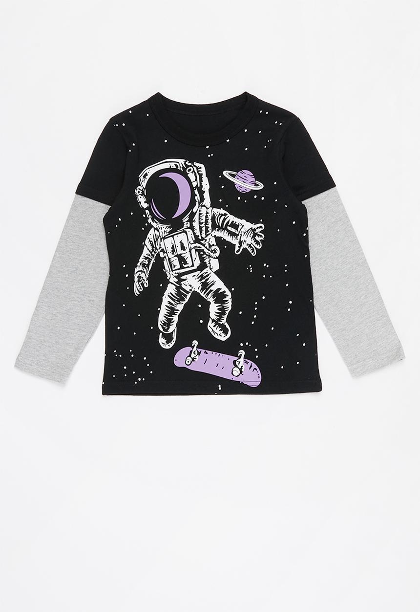 Pop Candy - Boys long sleeve space tee - grey & charcoal