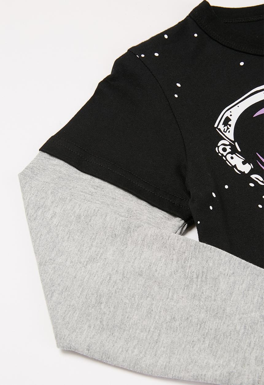 Pop Candy - Boys long sleeve space tee - grey & charcoal