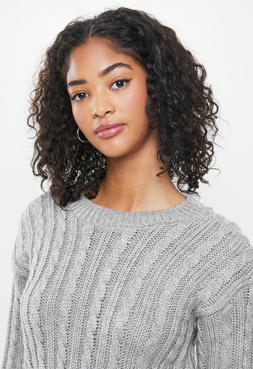 Blake - Cable knit crop top fitted - grey 
